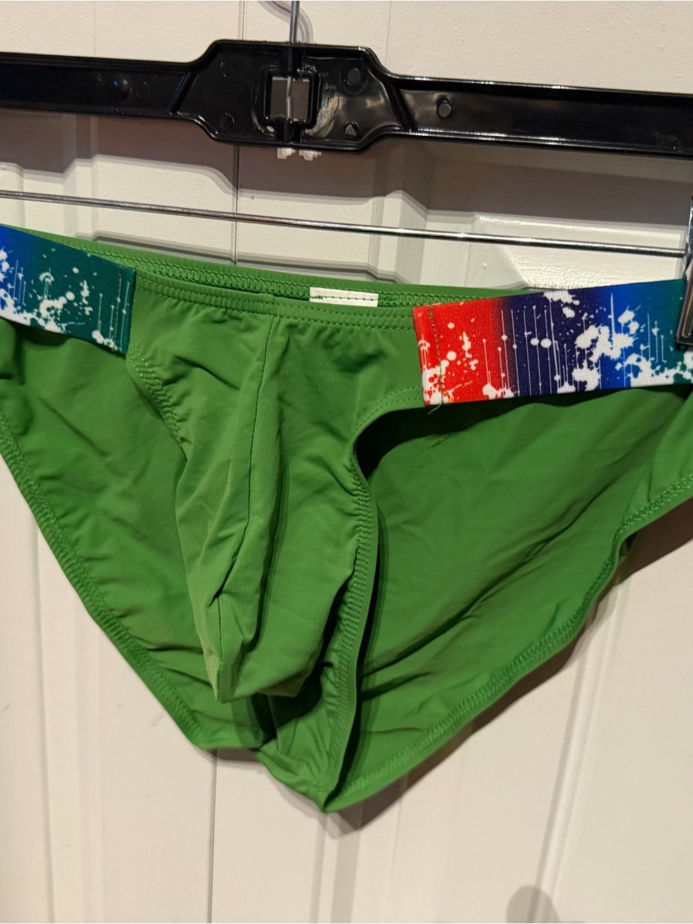 Men's Green Briefs with Multicolor Waistband